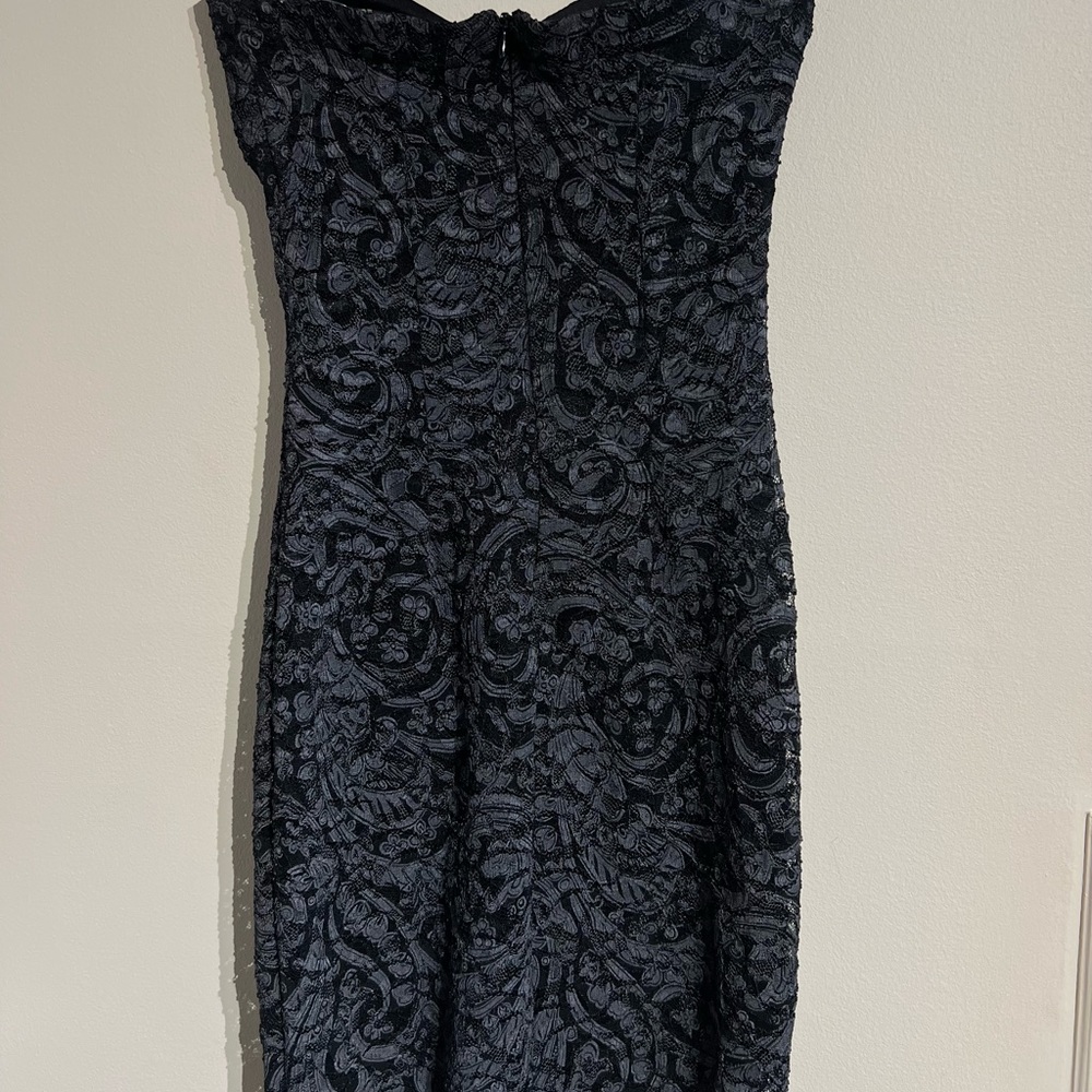 Elegant Mystic Gray and Black Lace Cocktail Dress.